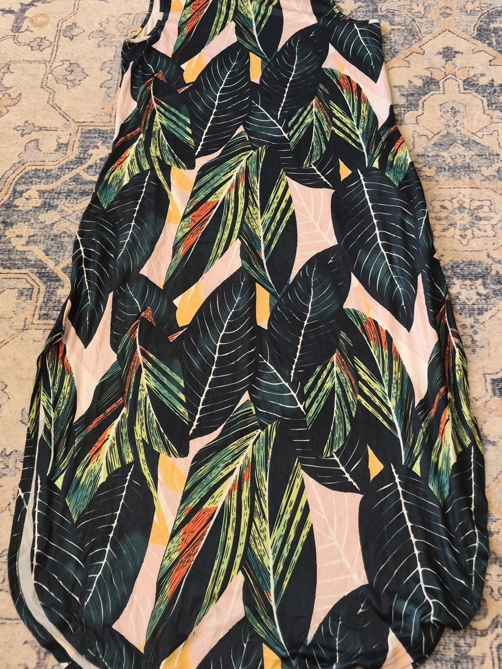 Tropical Leaf Print Maxi Dress in Greens & Pink